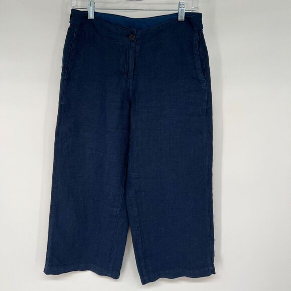Poetry Linen Wide Leg Crop Pants Womens Size US 4 Blue Modern Lagenlook - Picture 1 of 7